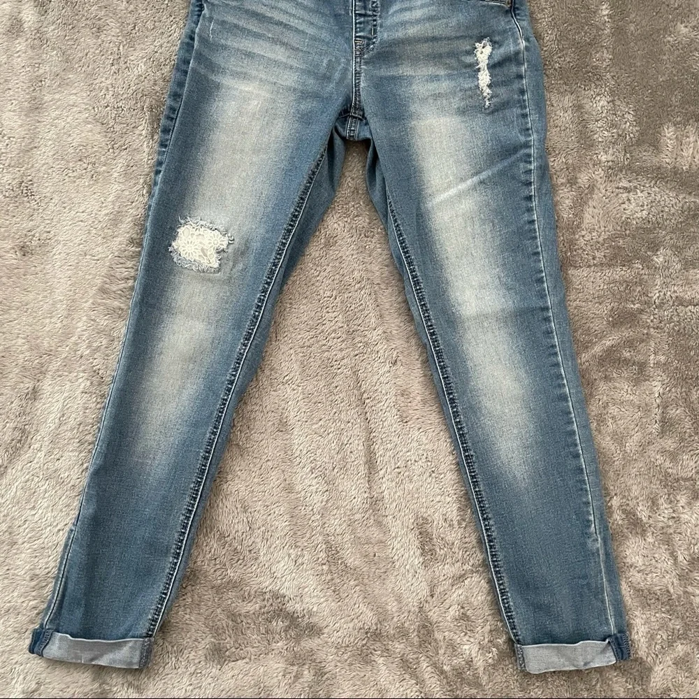Justice Distressed Ripped Super Skinny Overall Pants Lace Pocket Girl’s Size 12